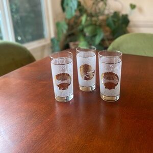 Vintage MCM Set of 3 Culver Nautilus and Scallop Shell Frosted Glass Tumblers